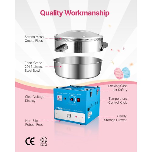 Electric Cotton Candy Machine 1000W Commercial Candy Floss Maker with 205 1