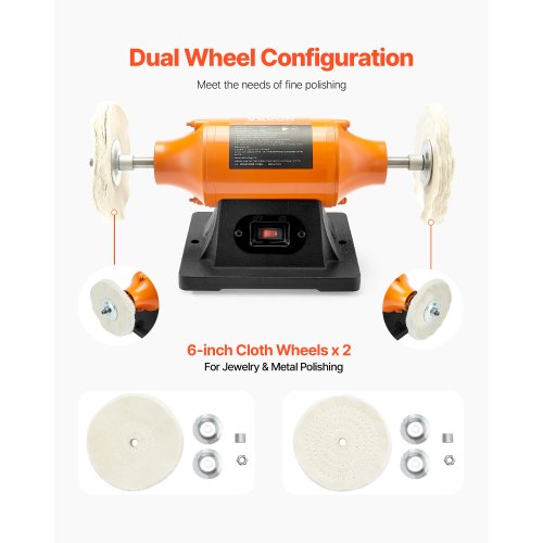 12HP Bench Buffer Polisher 6inch Bench Polishing Buffing Machine 3450RPM
