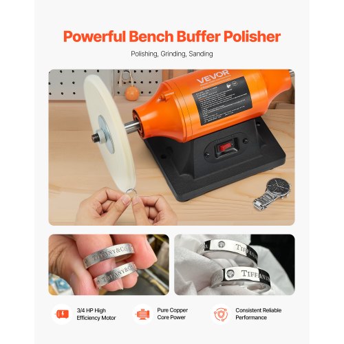 34HP Bench Buffer Polisher 8inch Bench Polishing Buffing Machine 3450RPM