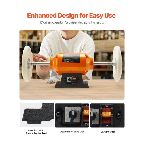 12HP Bench Buffer Polisher 8inch Bench Polishing Buffing Machine