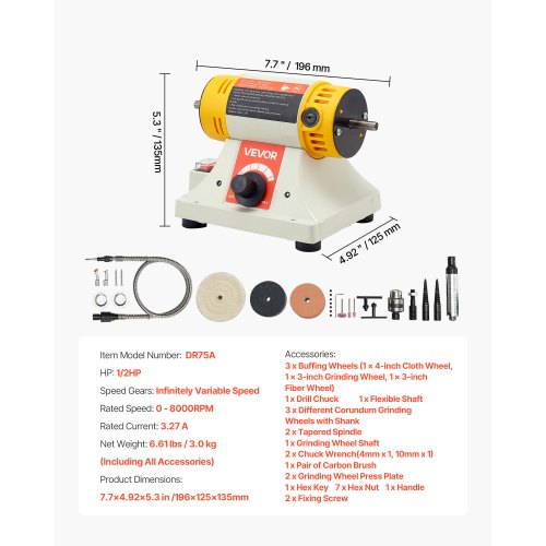Bench Buffer Polisher 12HP Polishing Buffing Machine to 8000RPM