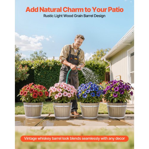 Plant Pots 4 Pack 1181 inch Whiskey Barrel Planters with Drainage Holes