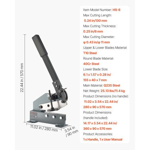 Sheet Metal Shear 6 in Manual Hand Plate Shear Heavy Duty Mounting Type