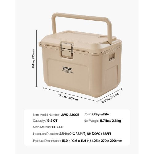 Portable Cooler 16.5 QT Hard Cooler with Ice Retention HeavyDuty Handles