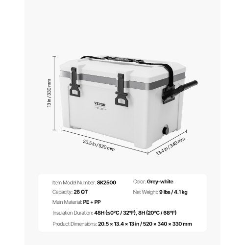 Portable Cooler 26 QT Hard Cooler with Ice Retention HeavyDuty Handles