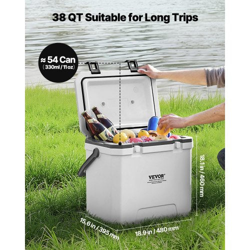 Portable Cooler 38 QT Hard Cooler with Ice Retention HeavyDuty Handles