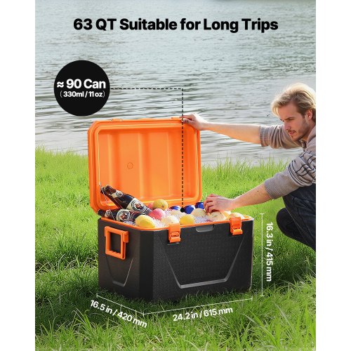 Portable Cooler 63 QT Hard Cooler with Ice Retention HeavyDuty Handles