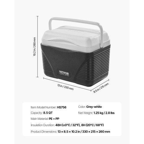 Portable Cooler 8.5 QT Hard Cooler with Ice Retention and Heavy Duty