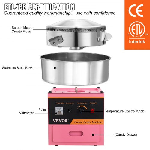 Electric Cotton Candy Machine 1000W Candy Floss Maker Commercial Cotton