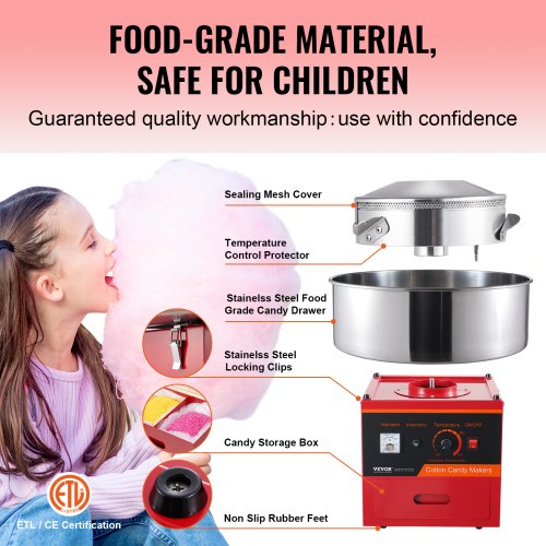 Electric Cotton Candy Machine 1000W Candy Floss Maker Commercial Cotton