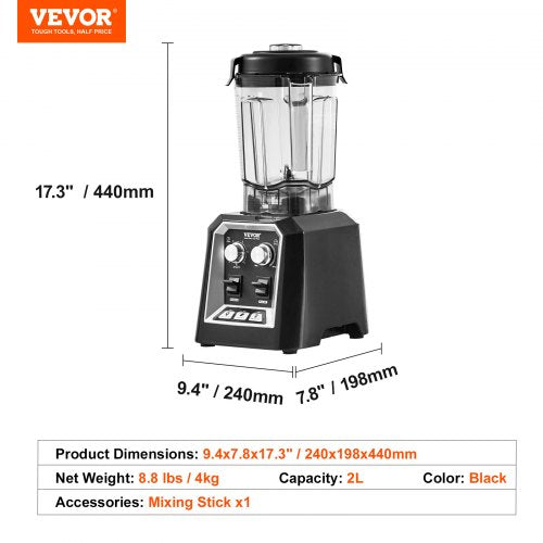 Professional Blender Commercial Countertop Blenders 68 oz Plastic Jar