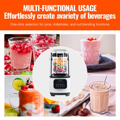 Professional Blender with Shield Commercial Countertop Blenders 68 oz