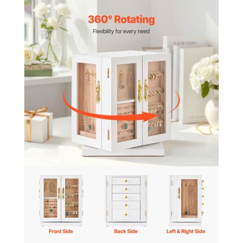 Jewelry Box 360° Rotating Jewelry Organizer with 5 Drawers Acrylic Window