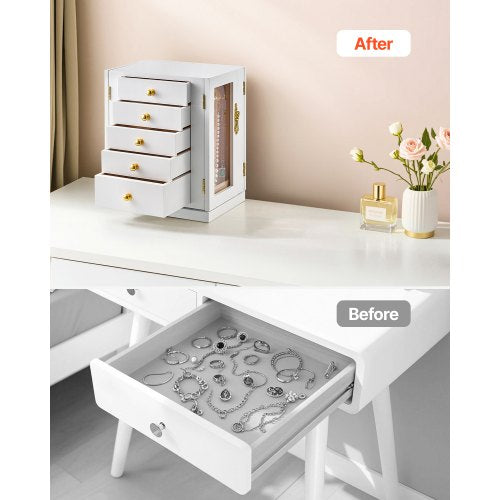 Jewelry Box 360° Rotating Jewelry Organizer with 5 Drawers Acrylic Window