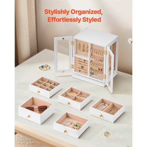 Jewelry Box 360° Rotating Jewelry Organizer with 5 Drawers Acrylic Window