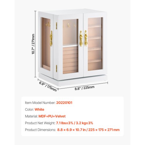 Jewelry Box 360° Rotating Jewelry Organizer with 5 Drawers Acrylic Window