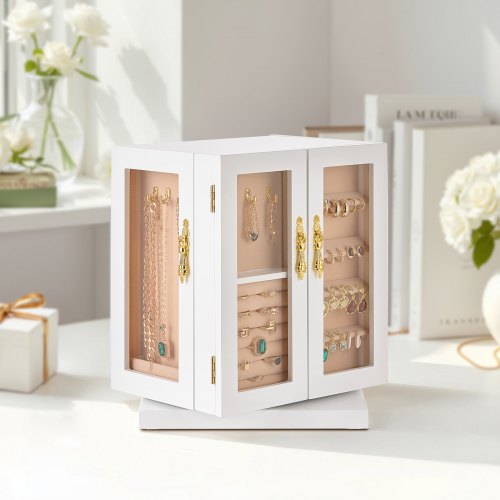 Jewelry Box 360° Rotating Jewelry Organizer with 5 Drawers Acrylic Window