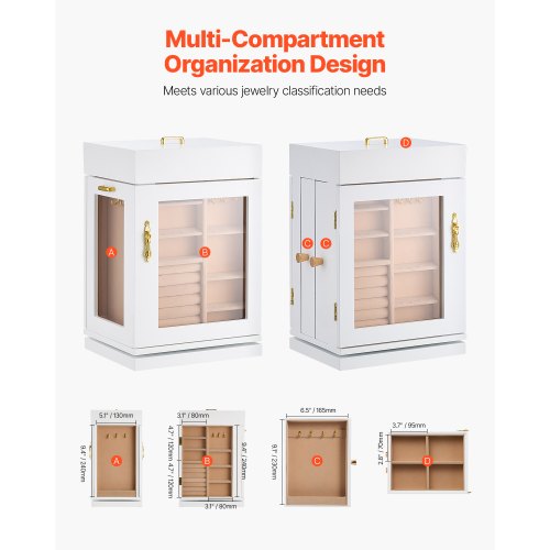 Jewelry Box 360° Rotating Jewelry Organizer with Magnetic Door Acrylic