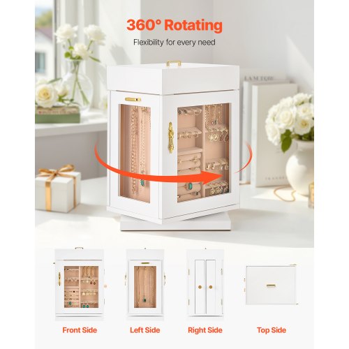 Jewelry Box 360° Rotating Jewelry Organizer with Magnetic Door Acrylic