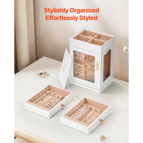 Jewelry Box 360° Rotating Jewelry Organizer with Magnetic Door Acrylic
