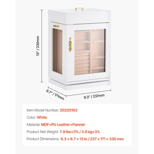 Jewelry Box 360° Rotating Jewelry Organizer with Magnetic Door Acrylic