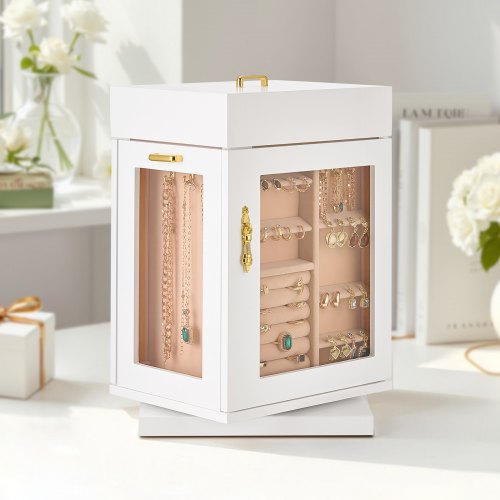 Jewelry Box 360° Rotating Jewelry Organizer with Magnetic Door Acrylic