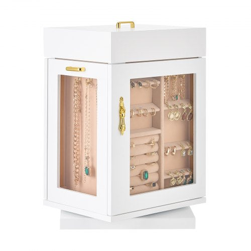 Jewelry Box 360° Rotating Jewelry Organizer with Magnetic Door Acrylic