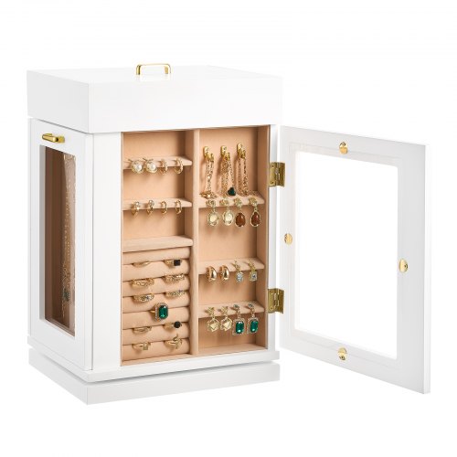 Jewelry Box 360° Rotating Jewelry Organizer with Magnetic Door Acrylic