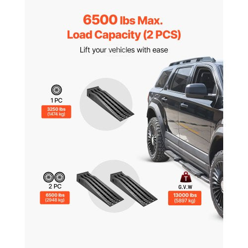 Car Ramps 2 Pcs 13000 Lbs Gvw Capacity 6.3 In Lift Height Portable High Profile