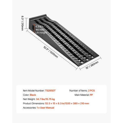 Car Ramps 2 Pcs 13000 Lbs Gvw Capacity 6.3 In Lift Height Portable High Profile