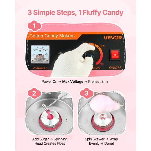 Cotton Candy Machine Commercial 1000W Electric Candy Floss Maker Easy Use