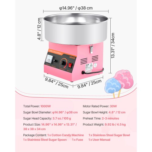 Cotton Candy Machine Commercial 1000W Electric Candy Floss Maker Easy Use