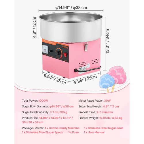 Cotton Candy Machine Commercial 1000W Electric Candy Floss Maker Easy Use 1