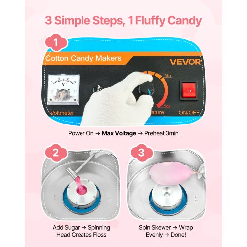 Cotton Candy Machine Commercial 1000W Electric Candy Floss Maker Easy Use 3