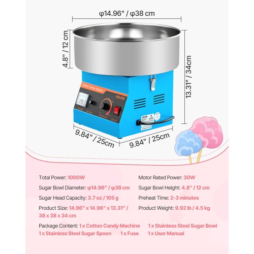 Cotton Candy Machine Commercial 1000W Electric Candy Floss Maker Easy Use 3