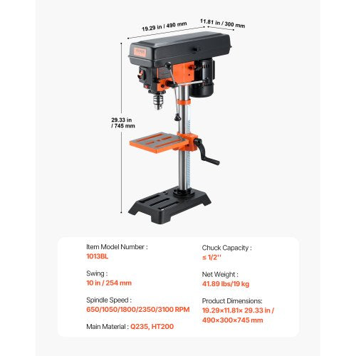 Benchtop Drill Press 3.2 Amp 5Speed Adjustable Drill Press