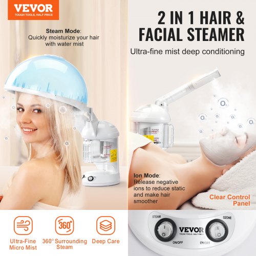 Hair Steamer 2in1 Professional Hair Facial Steamer with Detachable