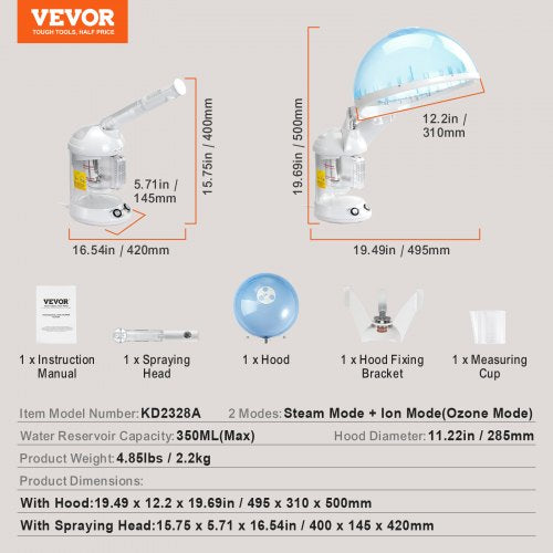 Hair Steamer 2in1 Professional Hair Facial Steamer with Detachable