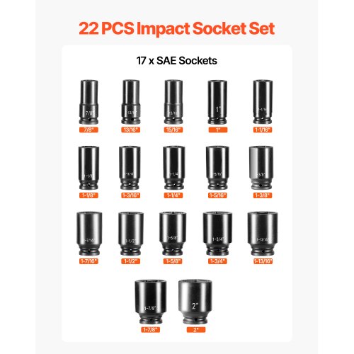 Impact Socket Set 34 Inches 22 Piece Deep Impact Sockets Socket Assortment