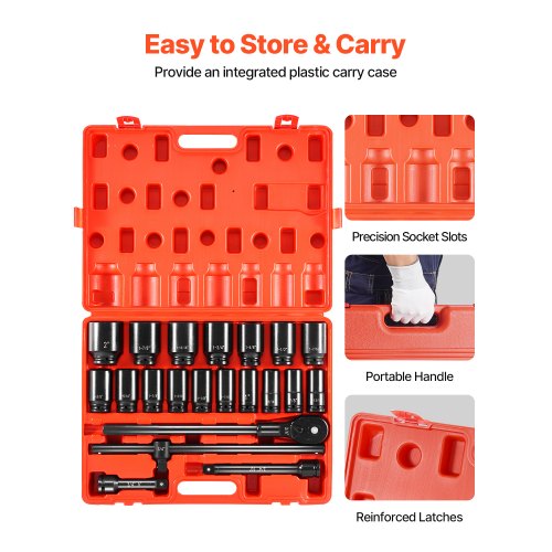 Impact Socket Set 34 Inches 22 Piece Deep Impact Sockets Socket Assortment