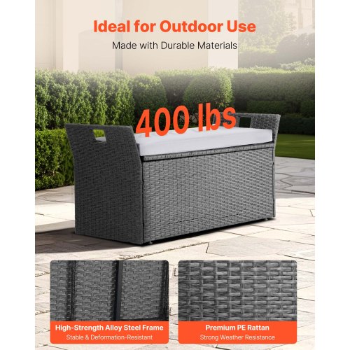 Outdoor Storage Bench 2Person PE Rattan Storage Bench 40 Gal Deck Box