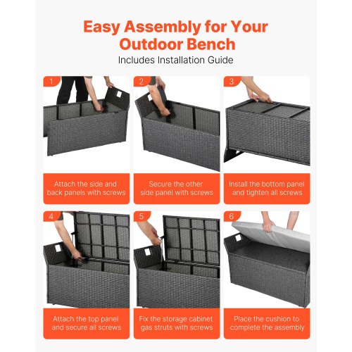 Outdoor Storage Bench 2Person PE Rattan Storage Bench 40 Gal Deck Box