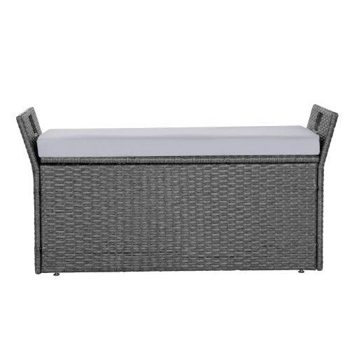 Outdoor Storage Bench 2Person PE Rattan Storage Bench 40 Gal Deck Box