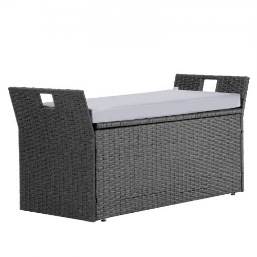 Outdoor Storage Bench 2Person PE Rattan Storage Bench 40 Gal Deck Box