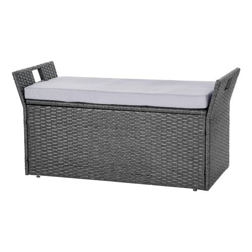 Outdoor Storage Bench 2Person PE Rattan Storage Bench 40 Gal Deck Box