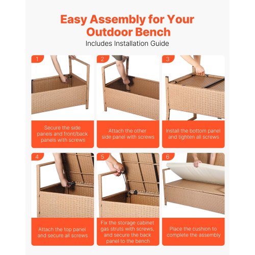 Outdoor Storage Bench 2Person PE Rattan Storage Bench 70 Gal Deck Box