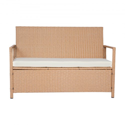 Outdoor Storage Bench 2Person PE Rattan Storage Bench 70 Gal Deck Box