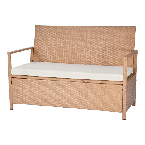 Outdoor Storage Bench 2Person PE Rattan Storage Bench 70 Gal Deck Box