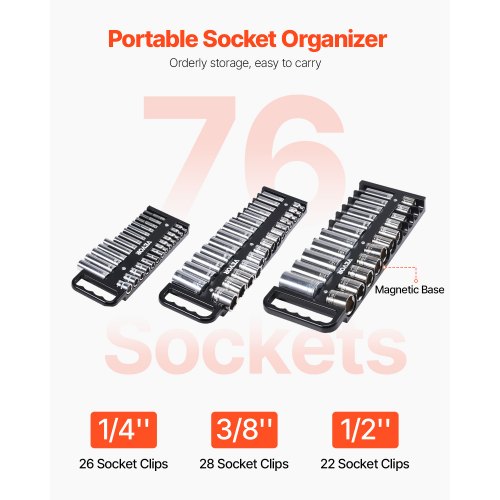 Portable Socket Organizer Tray 3Piece Metric SAE Socket Organizer Set