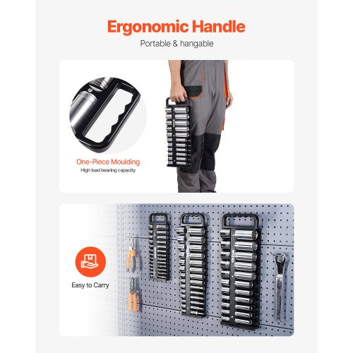 Portable Socket Organizer Tray 3Piece Metric SAE Socket Organizer Set